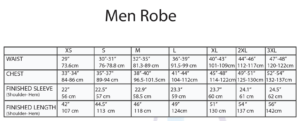 Men's robe chart